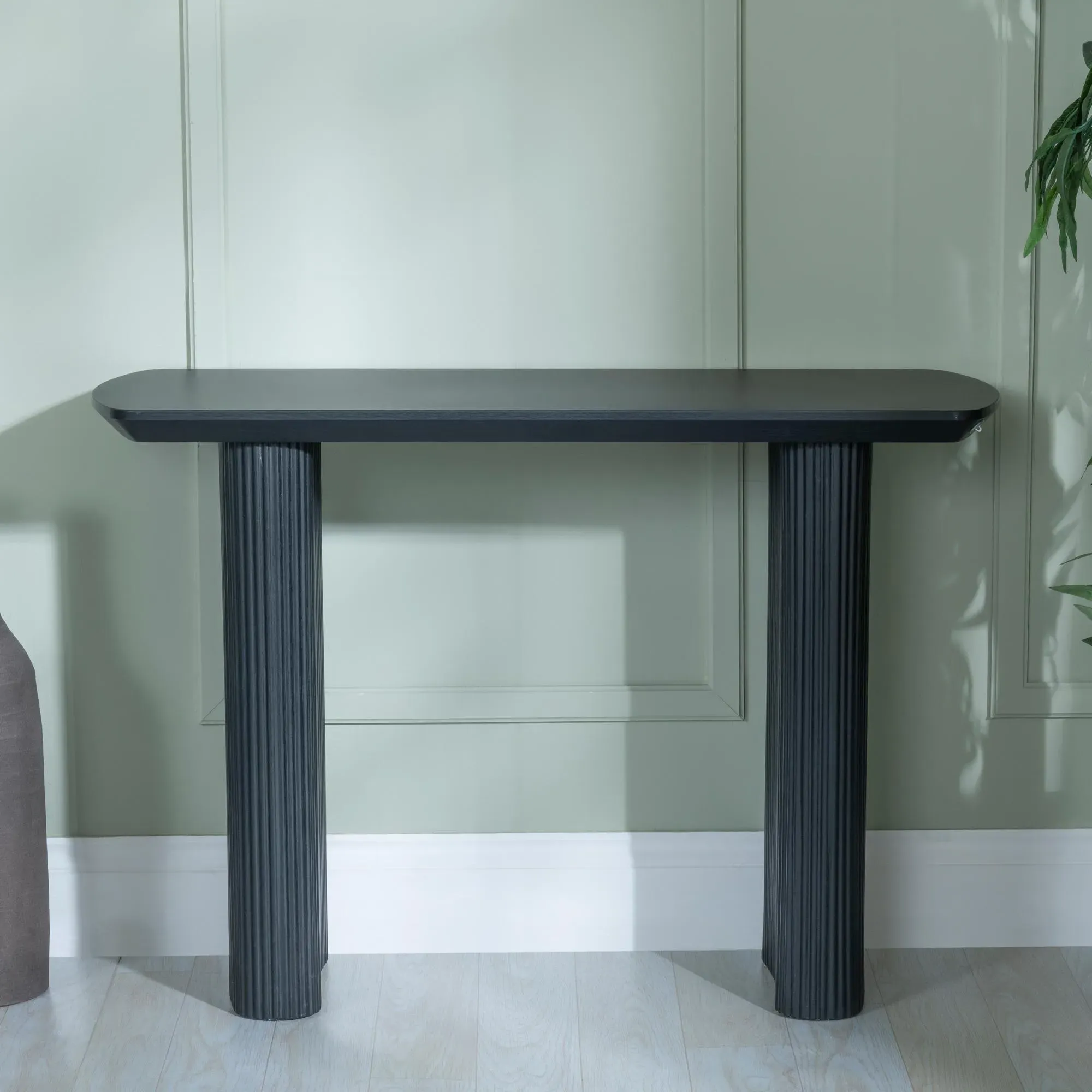 Bern Fluted Oval Console Table - Black, MDF