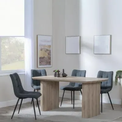 Bern Fluted Rectangular Dining Set - Oak, Fabric