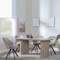 Bern Fluted Rectangular Dining Set with Swivel Chairs - Beige