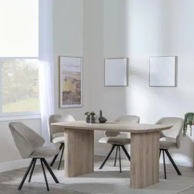 Bern Fluted Rectangular Dining Set with Swivel Chairs - Beige image