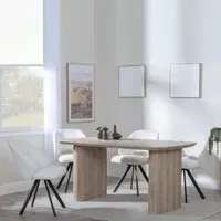 Bern Fluted Rectangular Dining Set with Swivel Chairs - Cream