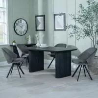 Bern Fluted Rectangular Dining Set with Swivel Chairs - Dark Grey