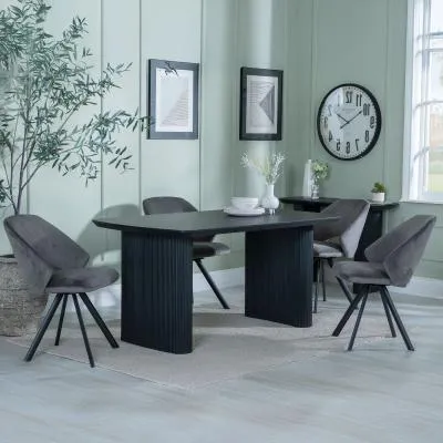 Bern Fluted Rectangular Dining Set with Swivel Chairs - Dark Grey