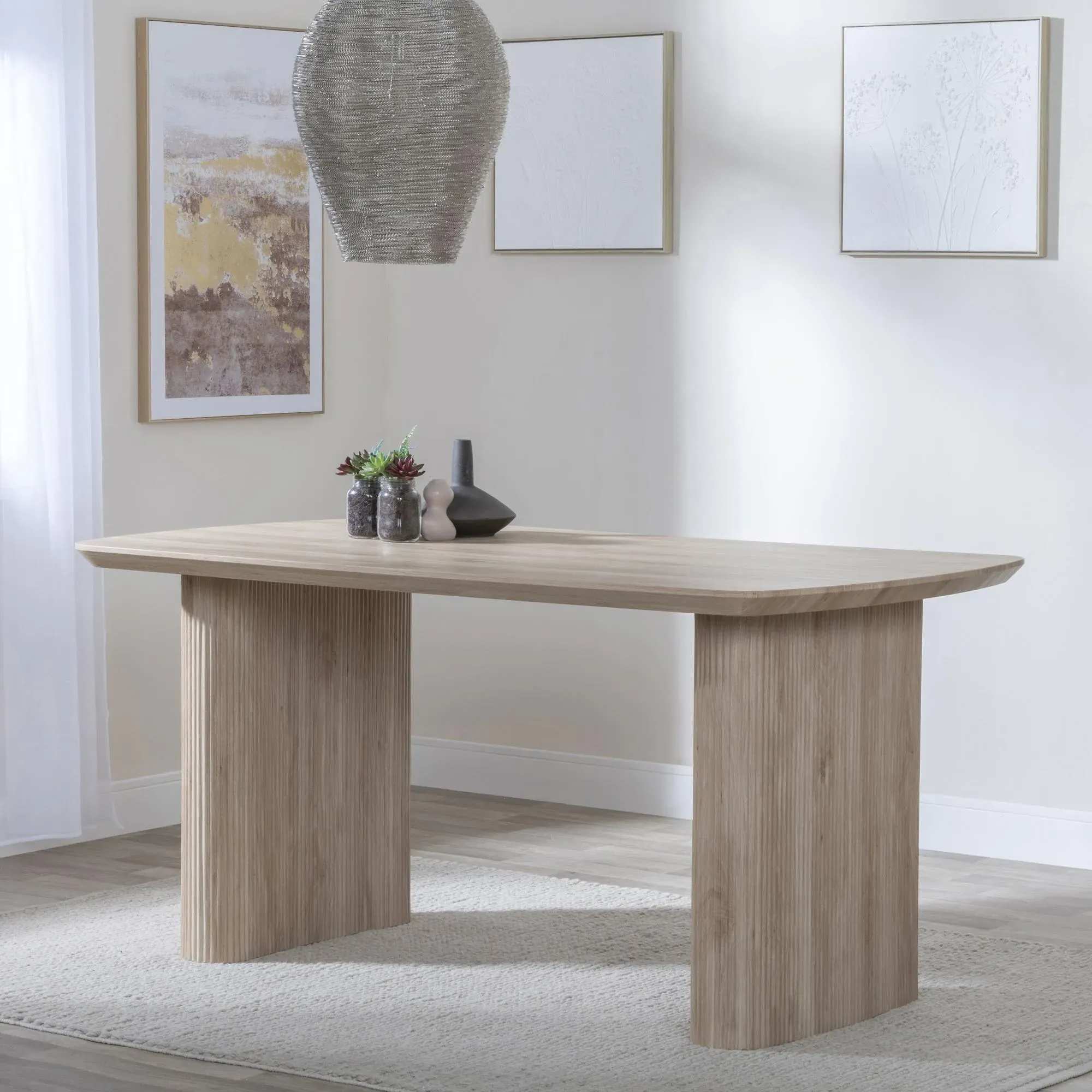 Bern Fluted Rectangular Dining Set with Swivel Chairs - Grey