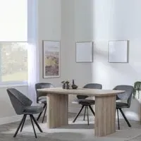 Bern Fluted Rectangular Dining Set with Swivel Chairs - Grey