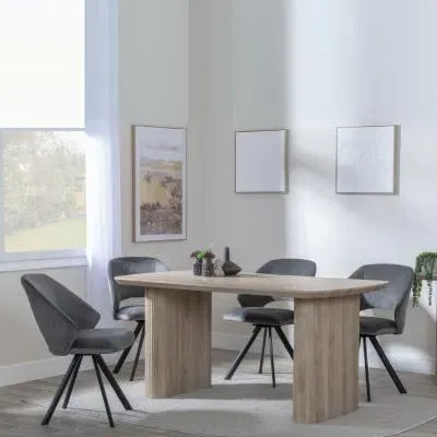 Bern Fluted Rectangular Dining Set with Swivel Chairs - Grey