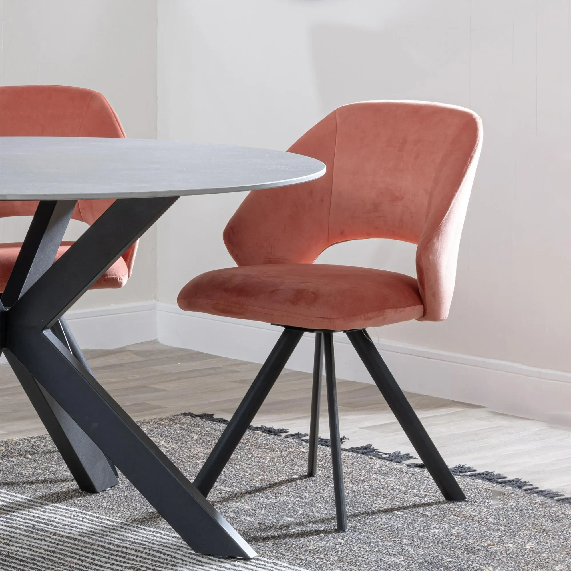 Bern Fluted Rectangular Dining Set with Swivel Chairs - Orange