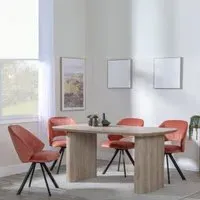 Bern Fluted Rectangular Dining Set with Swivel Chairs - Orange