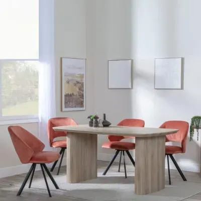 Bern Fluted Rectangular Dining Set with Swivel Chairs - Orange