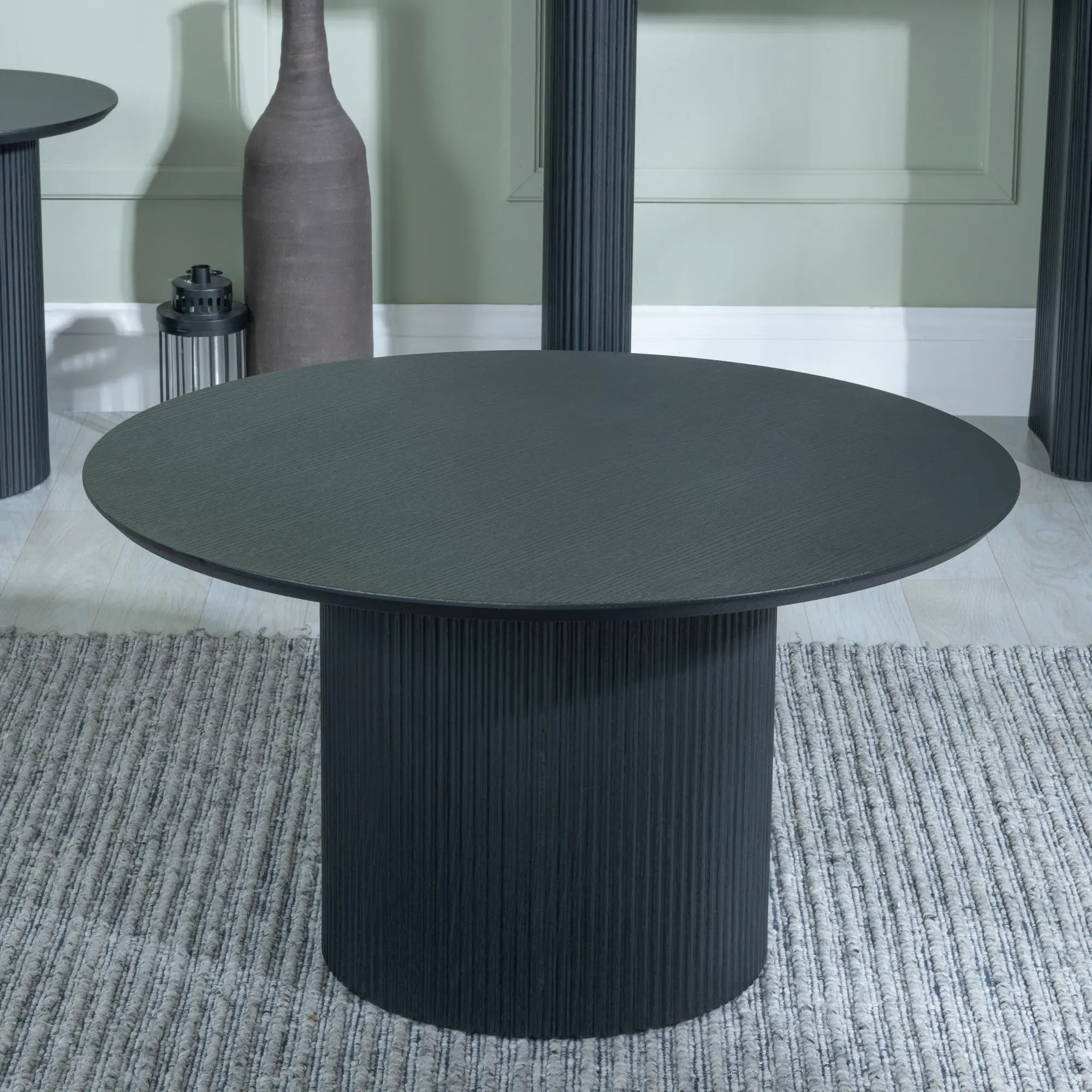 Bern Fluted Round Coffee Table with Drum Base - Black, MDF