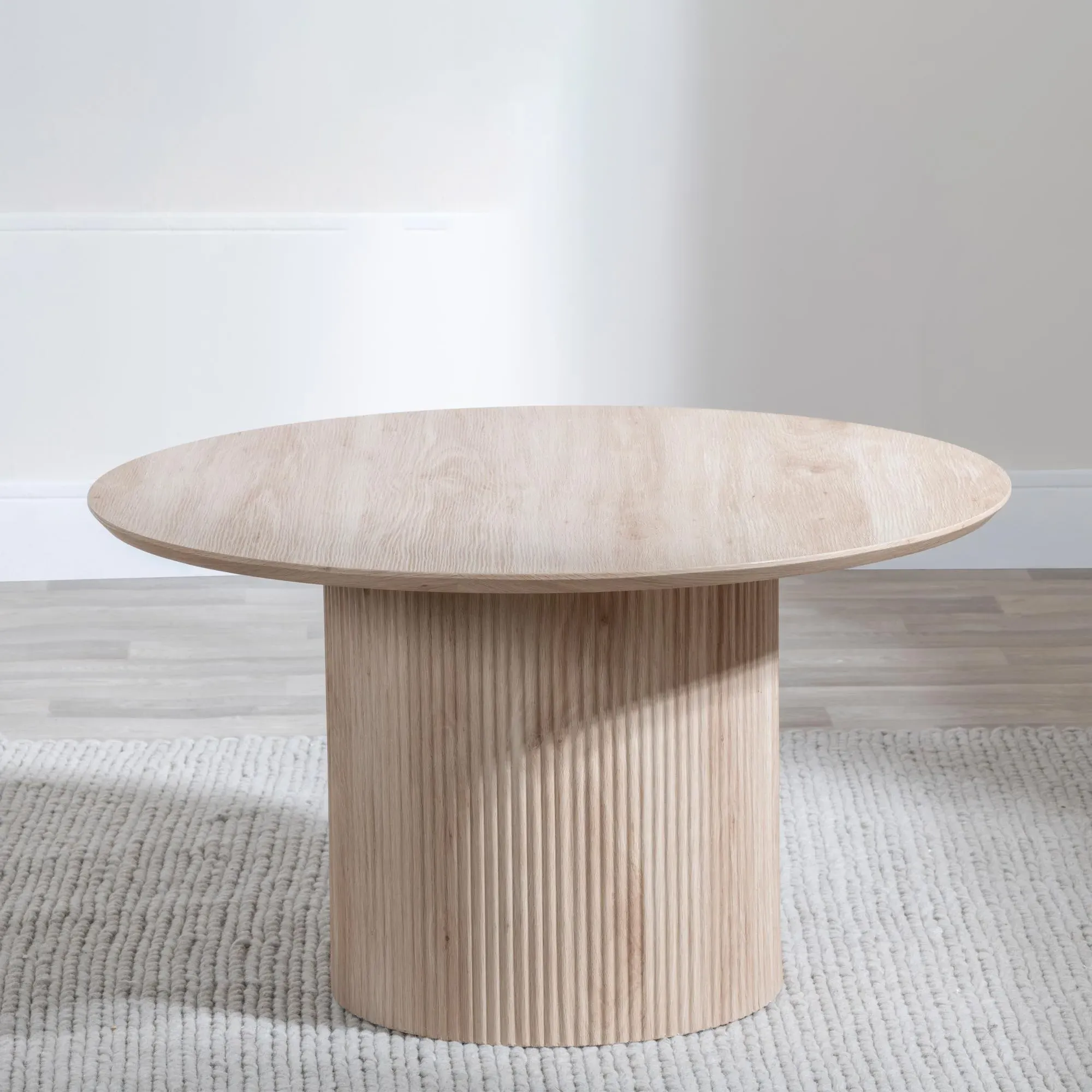 Bern Fluted Round Coffee Table with Drum Base - Oak, MDF
