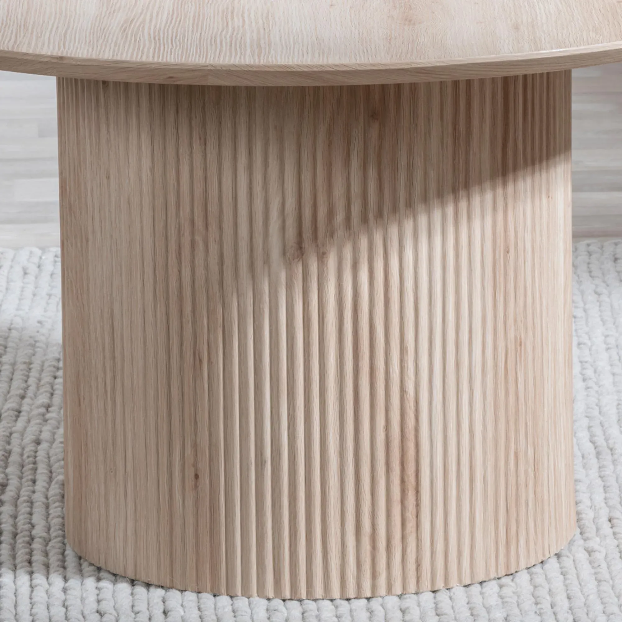 Bern Fluted Round Coffee Table with Drum Base - Oak, MDF
