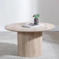 Bern Fluted Round Coffee Table with Drum Base - Oak, MDF