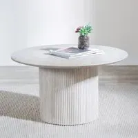 Bern Fluted Round Coffee Table with Drum Base - White Washed Oak