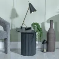 Bern Fluted Round End Table with Drum Base - Black