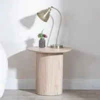 Bern Fluted Round End Table with Drum Base - Oak