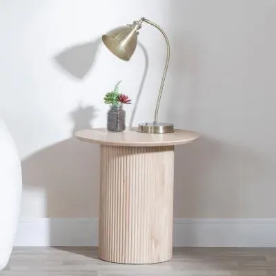 Bern Fluted Round End Table with Drum Base - Oak