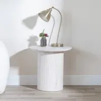 Bern Fluted Round End Table with Drum Base - White Washed Oak