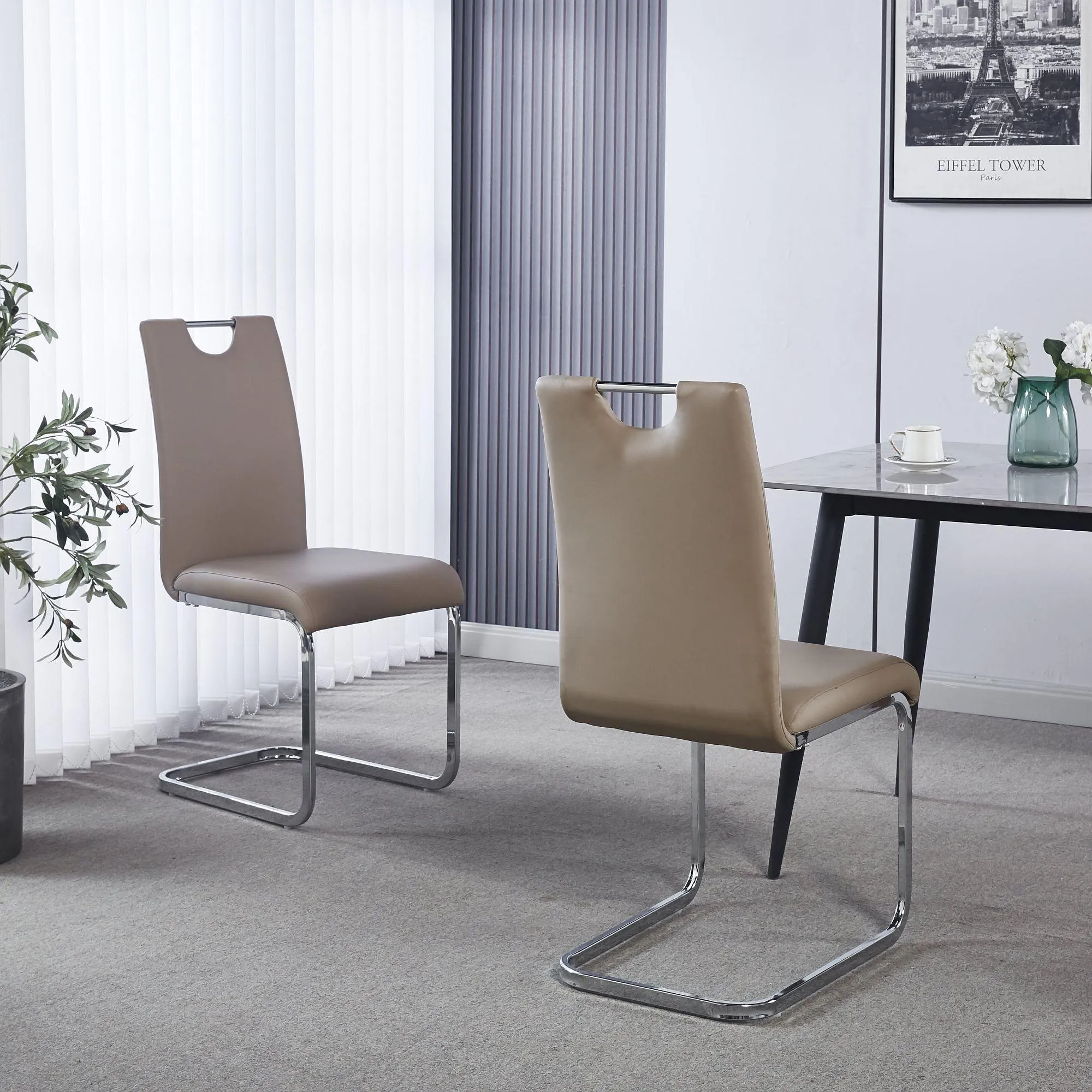 Bianco Cantilever Dining Chair - Beige, Faux Leather