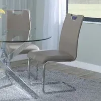 Bianco Cantilever Dining Chair - Beige, Faux Leather