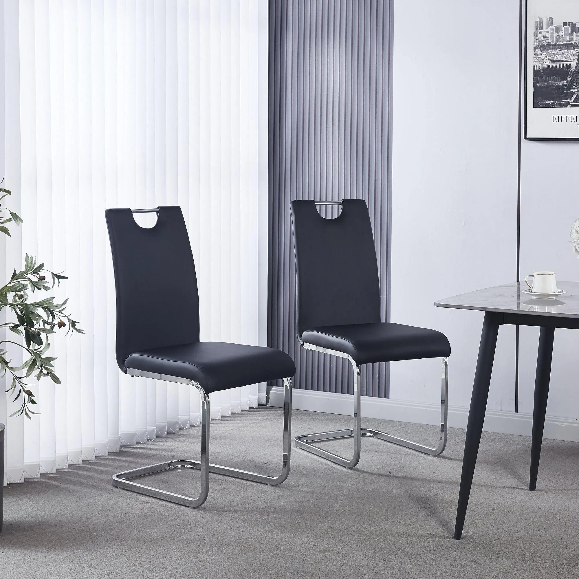 Bianco Cantilever Dining Chair - Black, Faux Leather