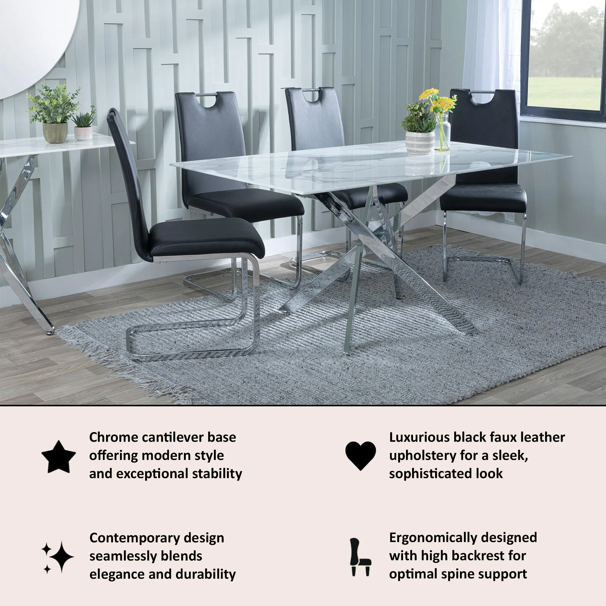 Bianco Cantilever Dining Chair - Black, Faux Leather