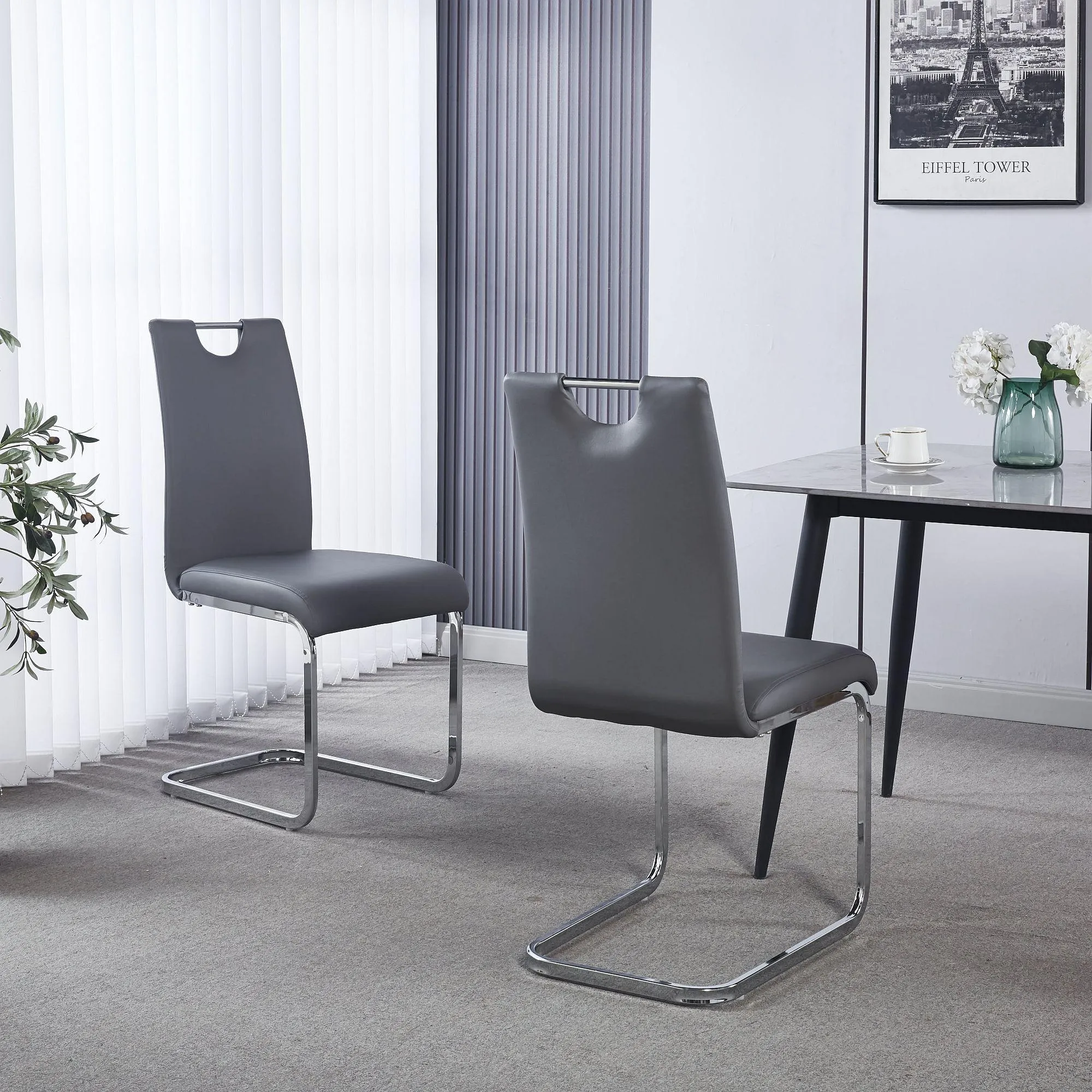 Bianco Cantilever Dining Chair - Grey, Faux Leather
