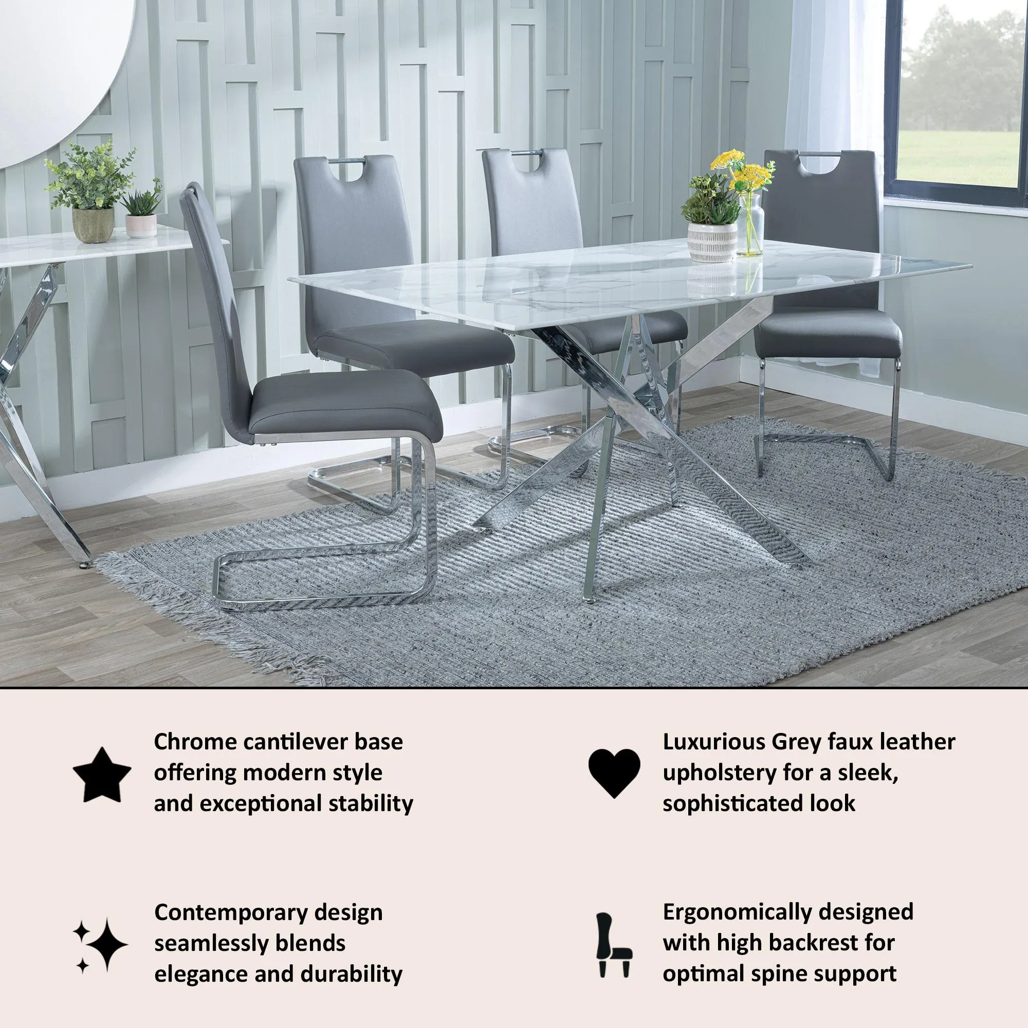 Bianco Cantilever Dining Chair - Grey, Faux Leather