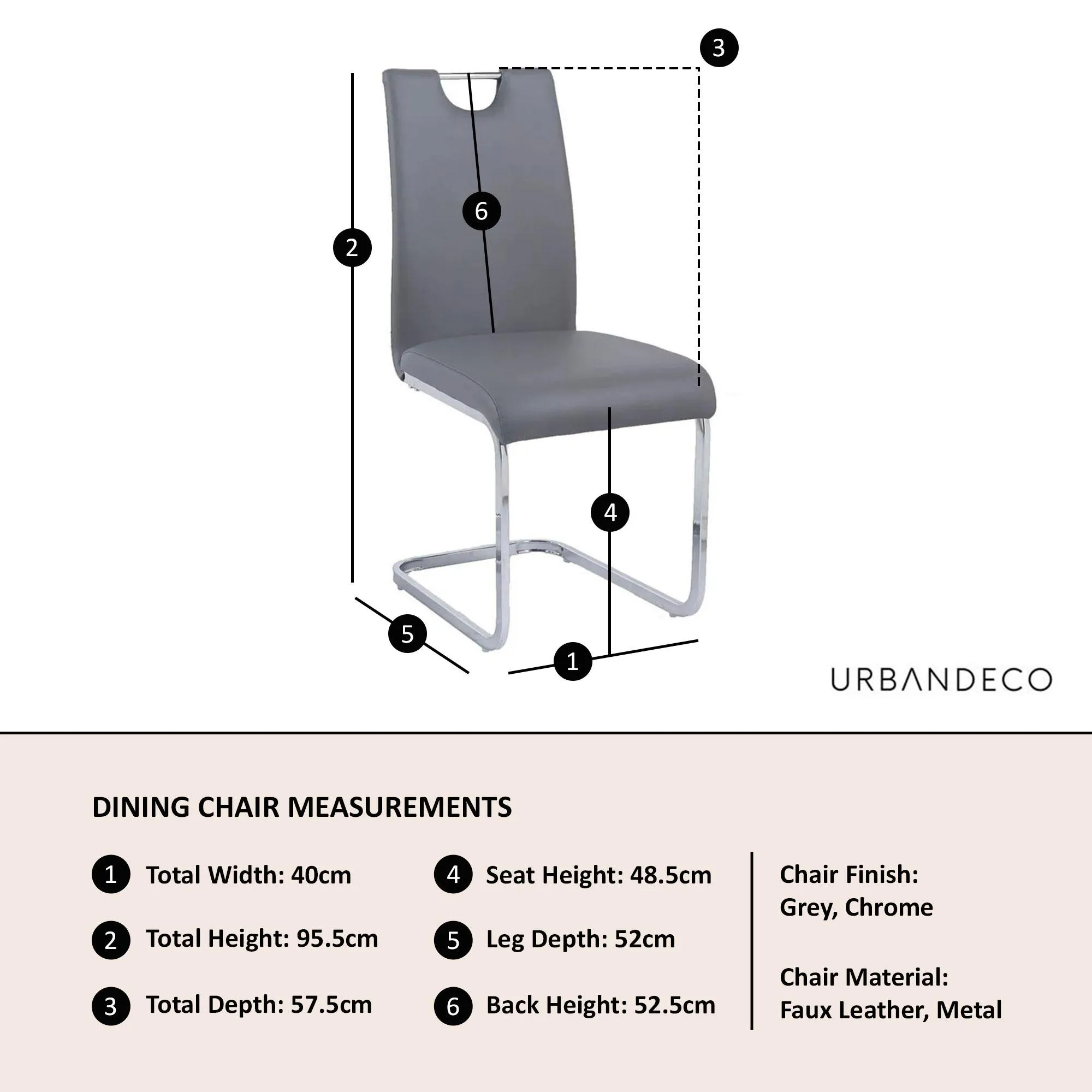 Bianco Cantilever Dining Chair - Grey, Faux Leather