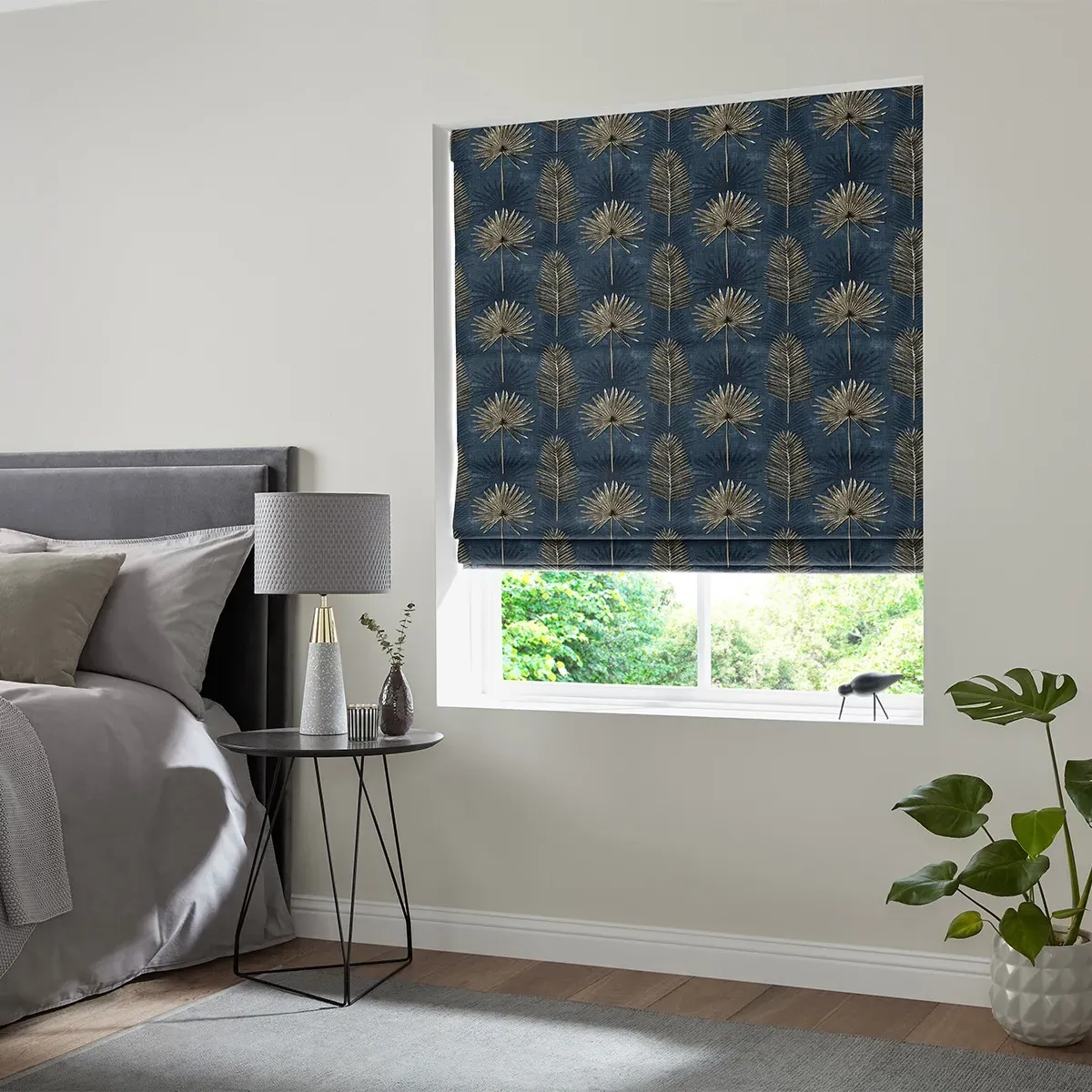 Burn Ink Roman Blind - Blue, Cotton