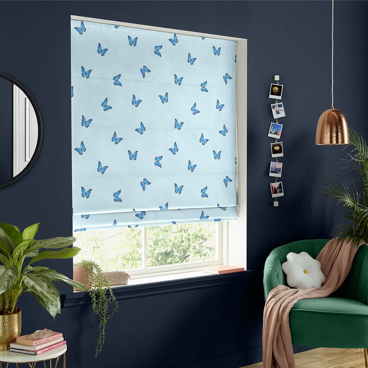 Butterfly Roman Blind - Blue, Cotton