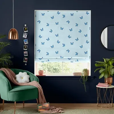Butterfly Roman Blind - Blue, Cotton image