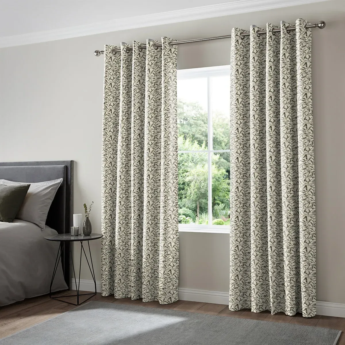 Canos Pebble Curtain with Floral Pattern - Pebble