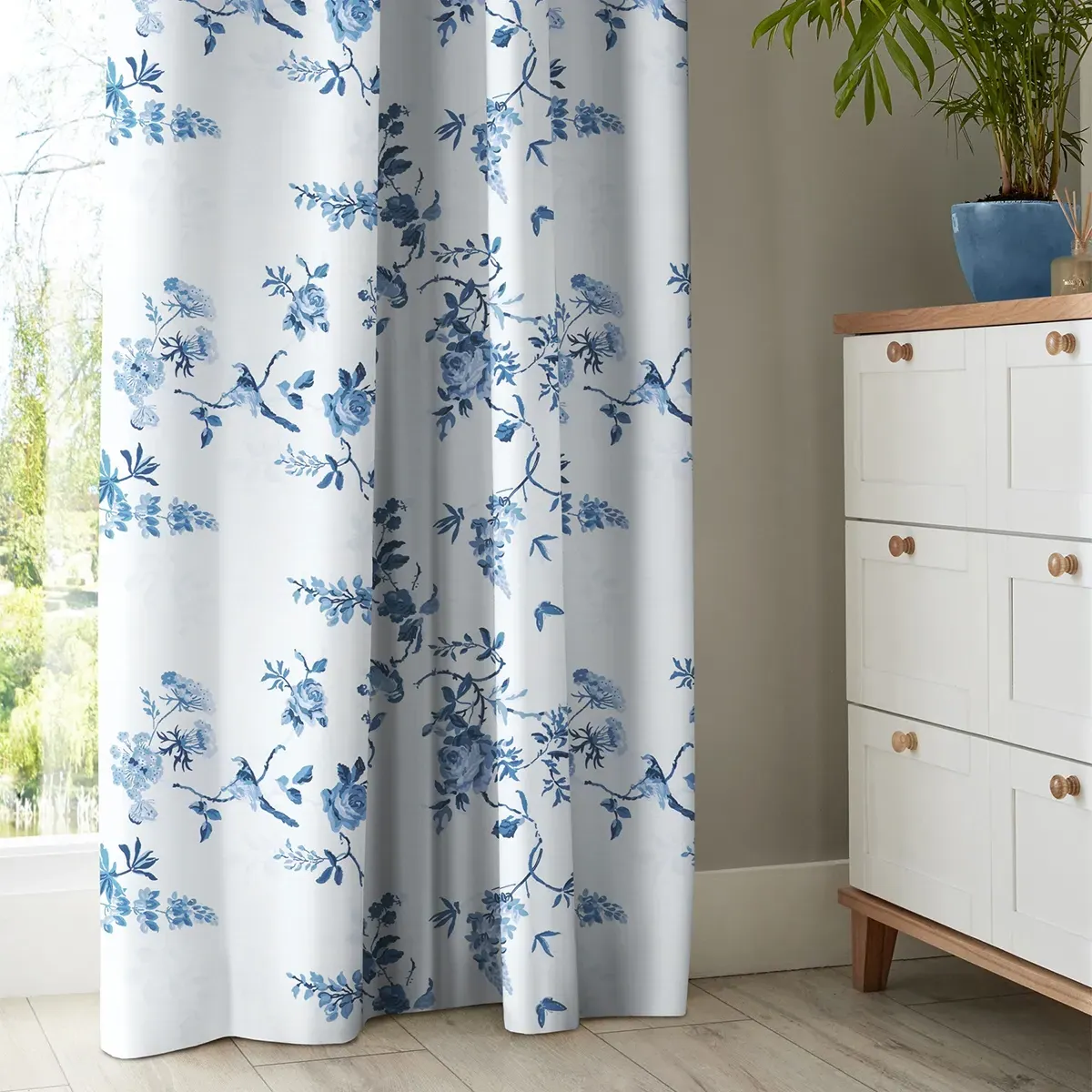 Cath Kidston Birds and Roses Curtain - Blue, Cotton