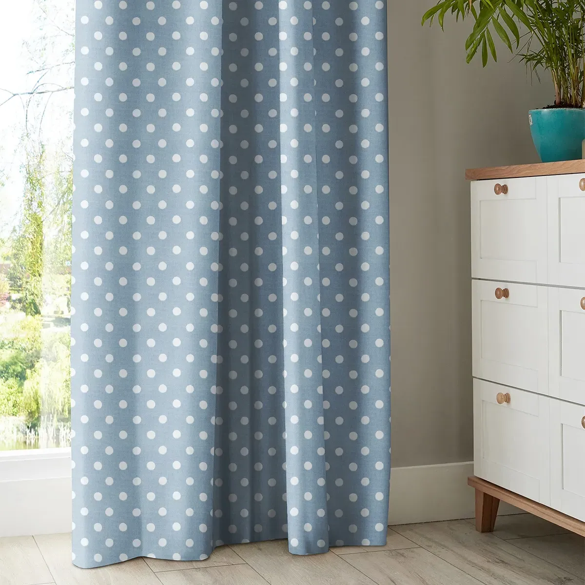 Cath Kidston Button Spot Curtain - Blue, Cotton