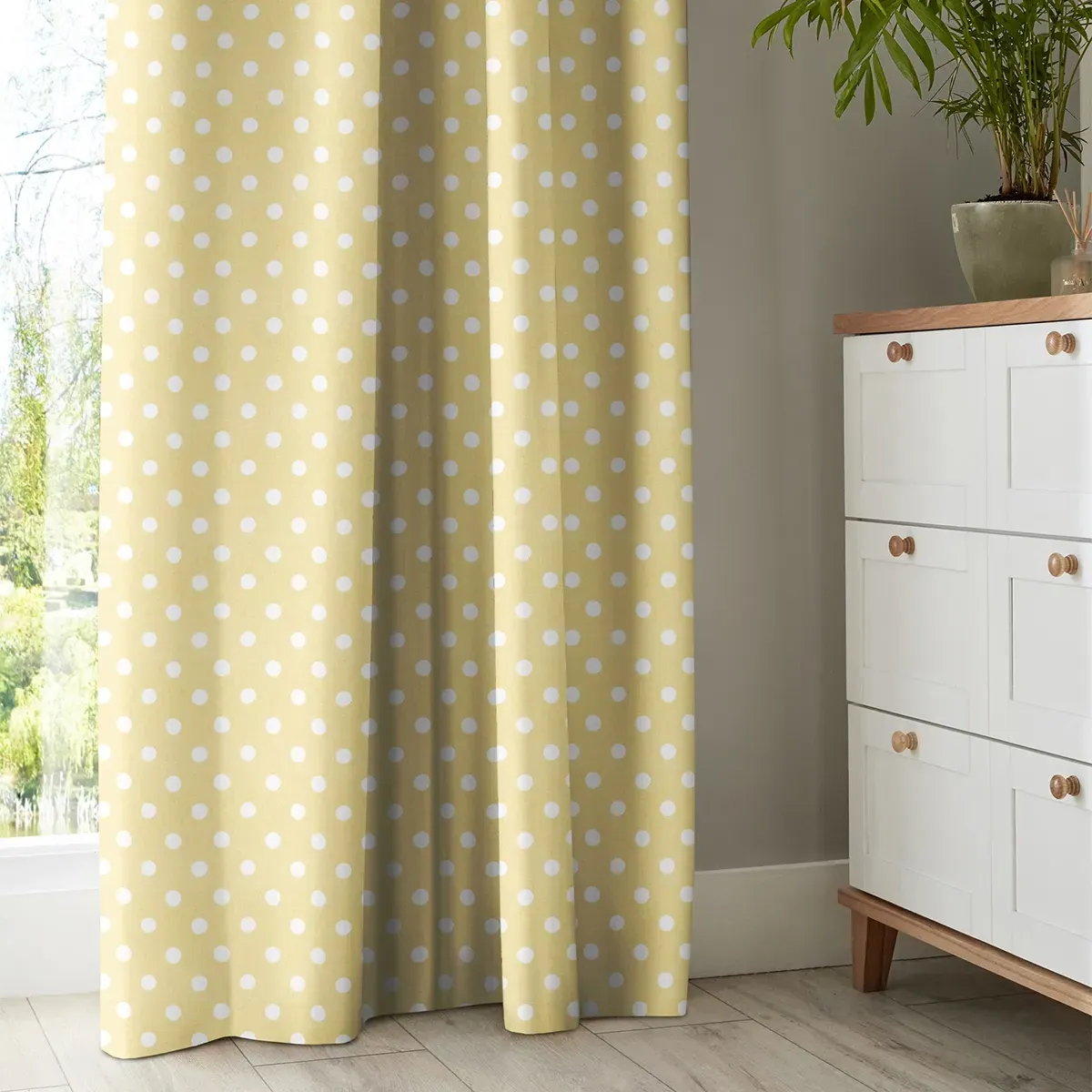 Cath Kidston Button Spot Curtain - Yellow, Cotton