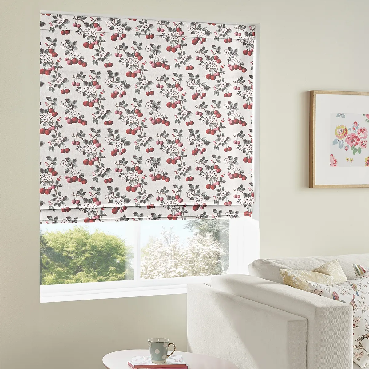Cath Kidston Cherry Sprig Roman Blind - Red, Cotton