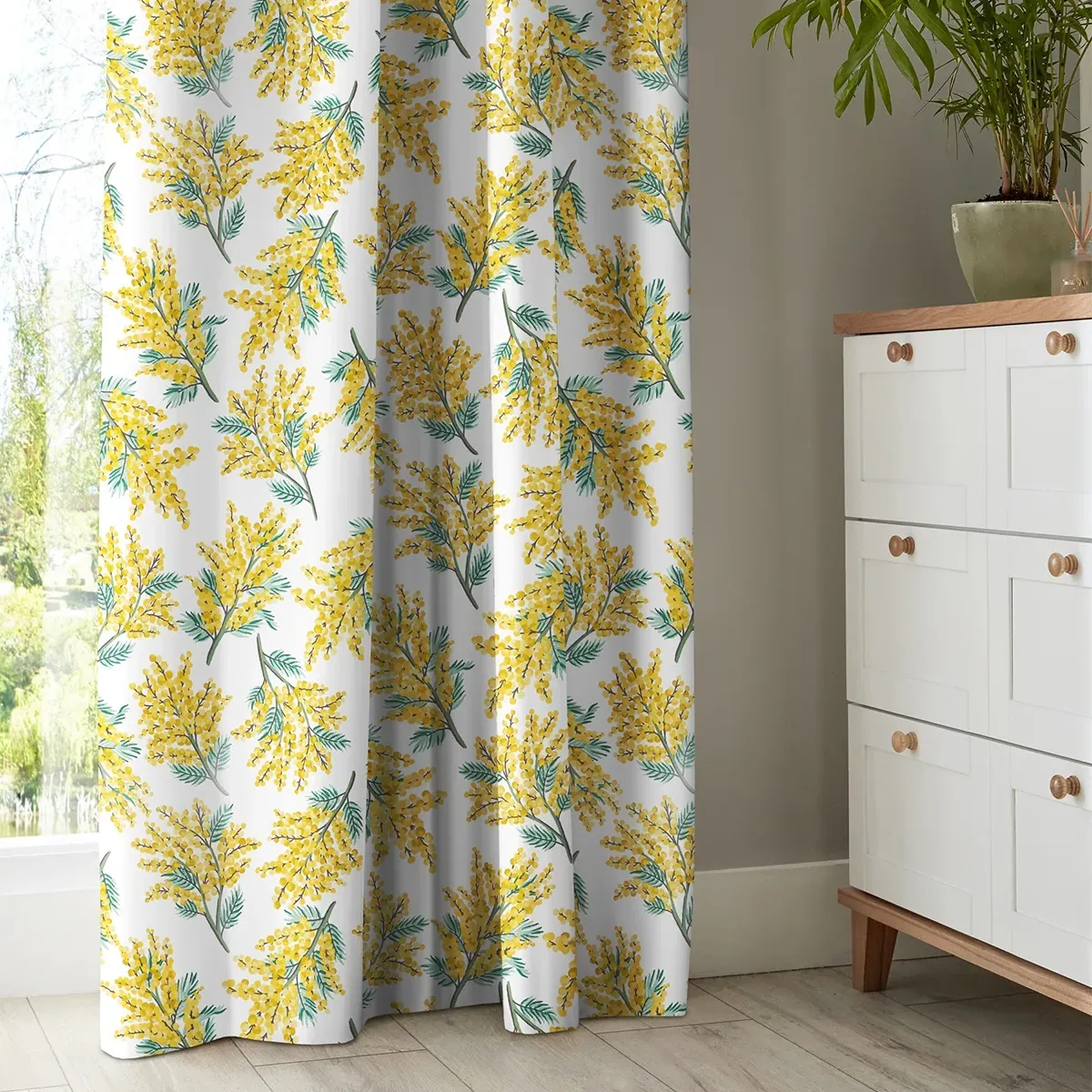 Cath Kidston Mimosa Flower Curtain - Yellow, Cotton
