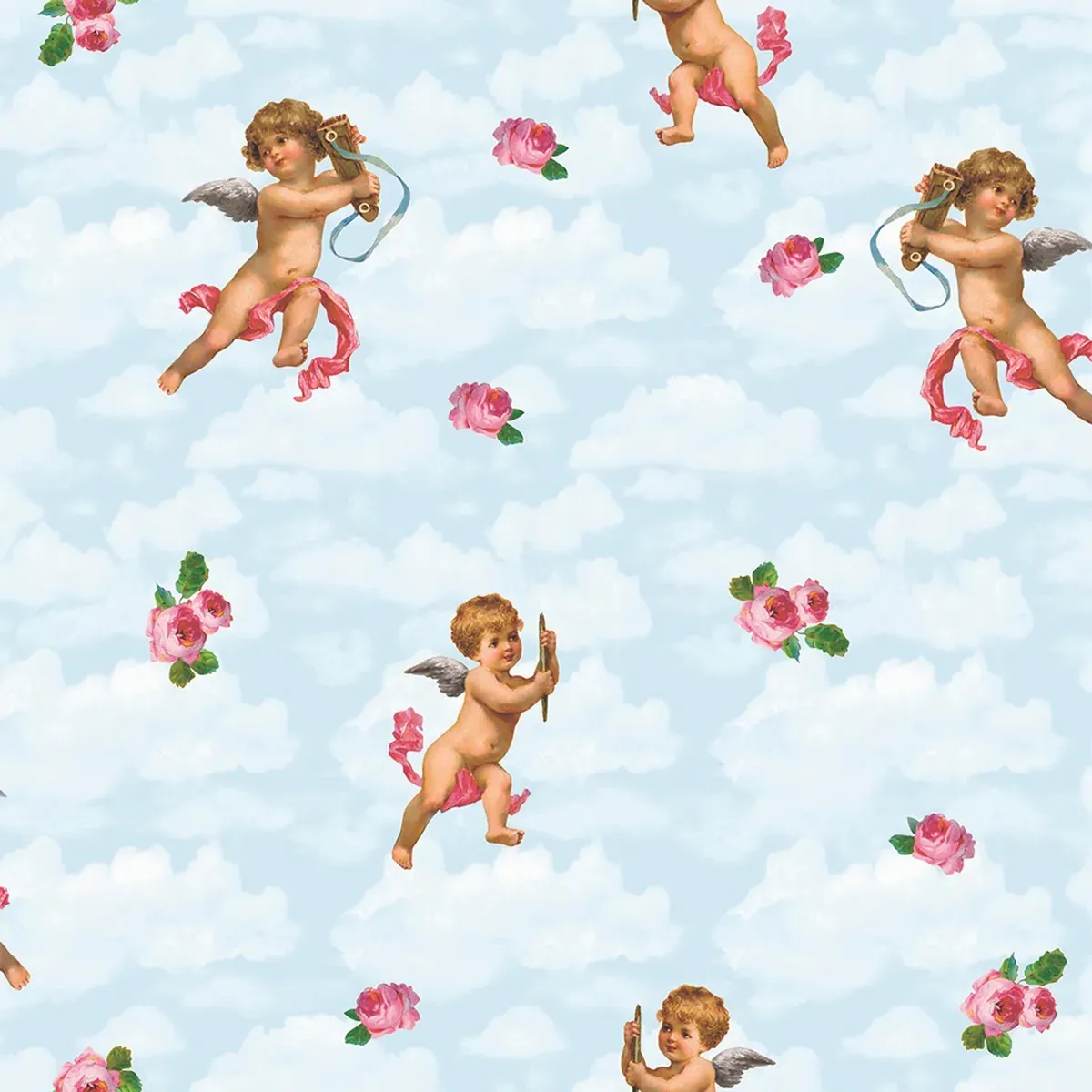 Cherubs Sky Roman Blind - Sky Blue, Cotton