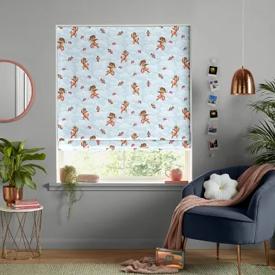 Cherubs Sky Roman Blind - Sky Blue, Cotton image