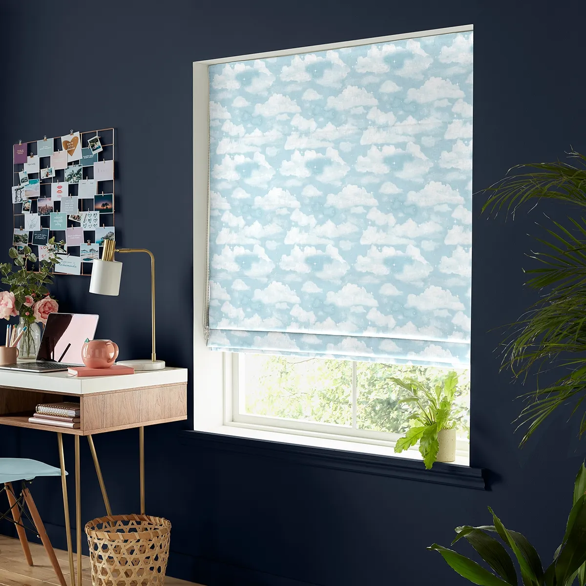 Clouds Roman Blind - Blue, Cotton