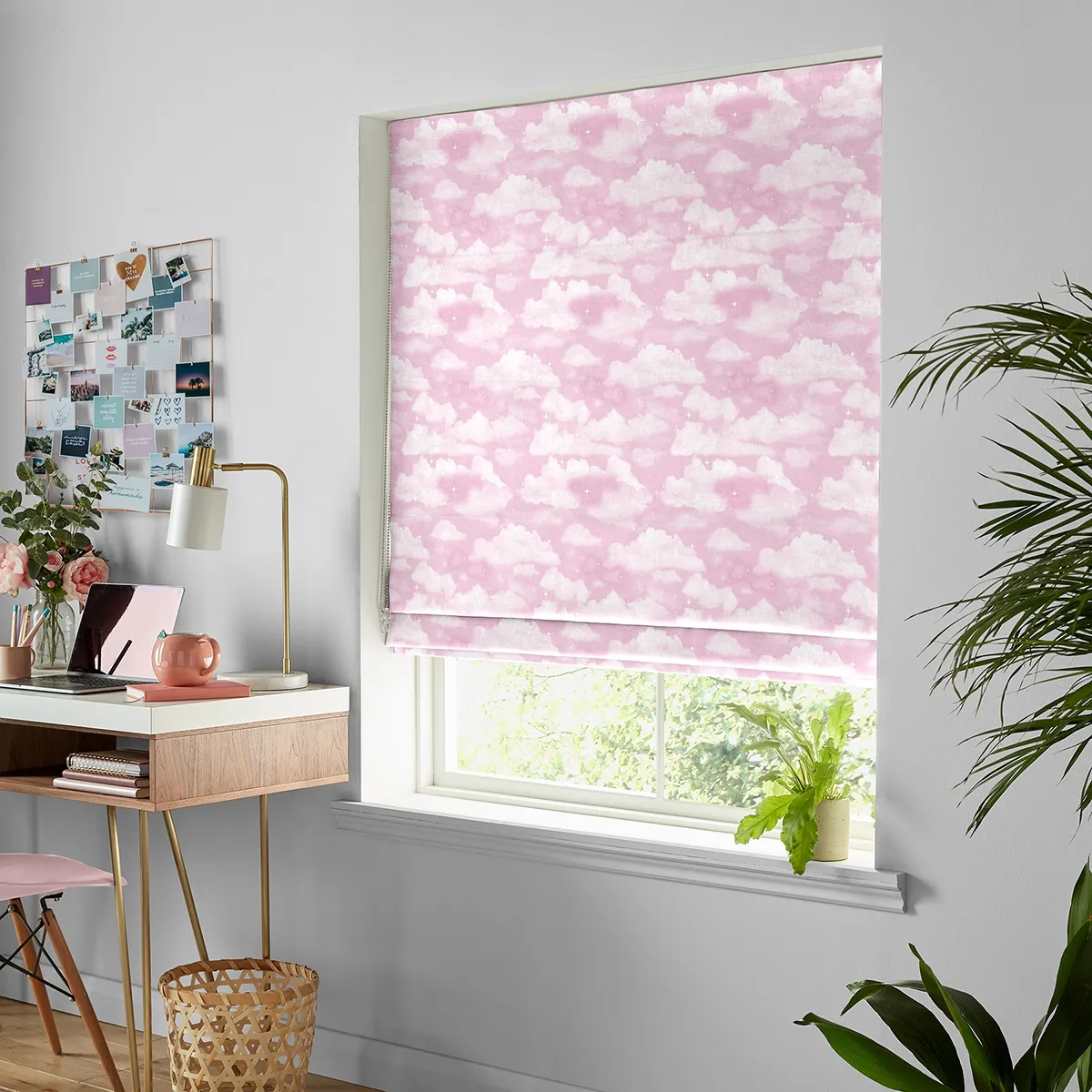 Clouds Roman Blind - Pink, Cotton