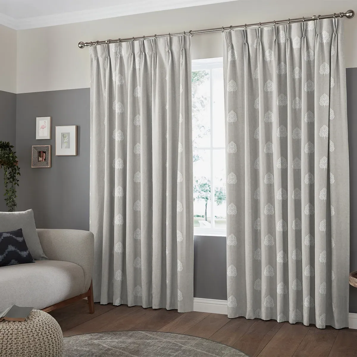 Coman Sheer Curtain with Grommets - Silver, Cotton Mix