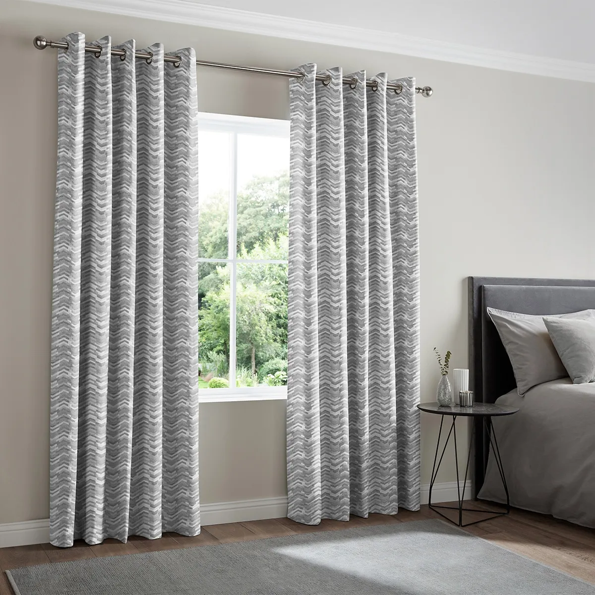 Diaz Eyelet Curtain - Silver, Polyester