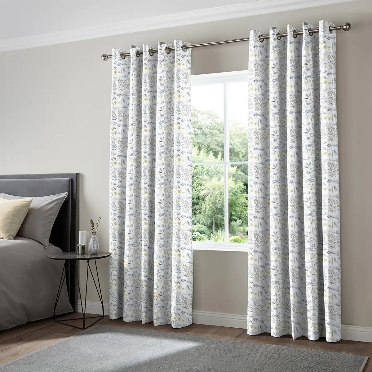Giles Flowers and Leaves Curtain - Stone, Cotton
