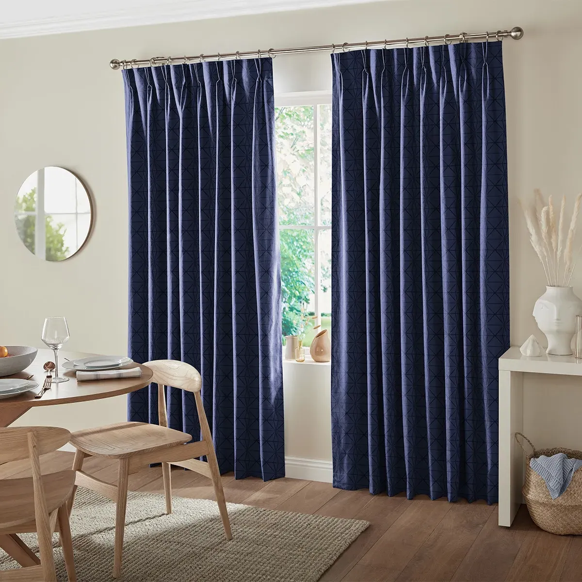 Gosling Geometric Curtain - Indigo, Cotton Mix