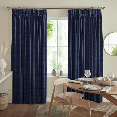Gosling Geometric Curtain - Indigo, Cotton Mix
