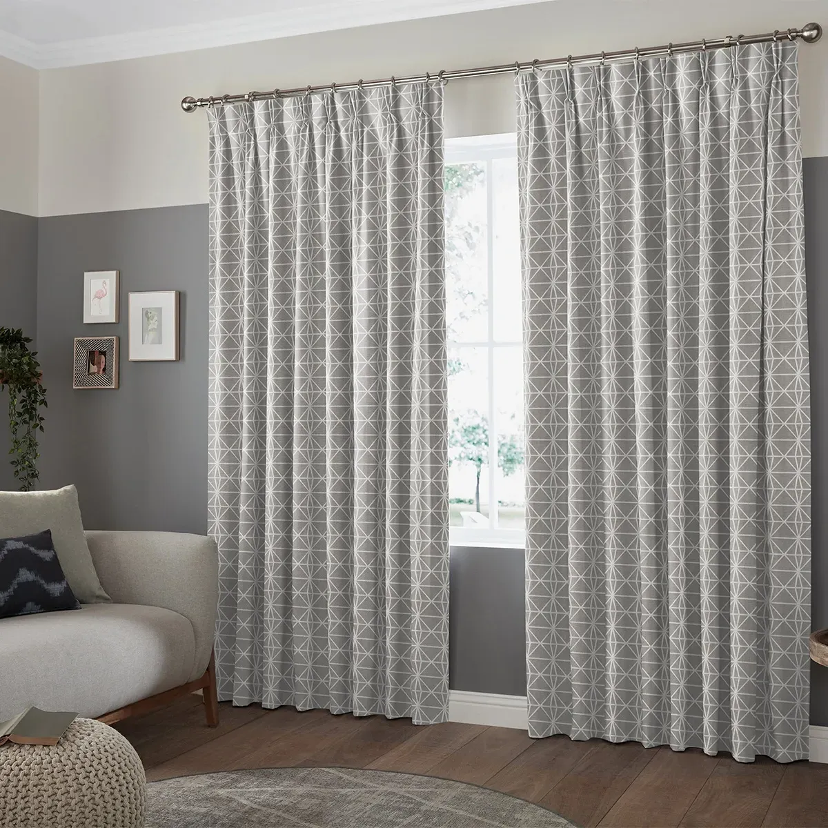 Gosling Geometric Curtain - Silver, Cotton Mix