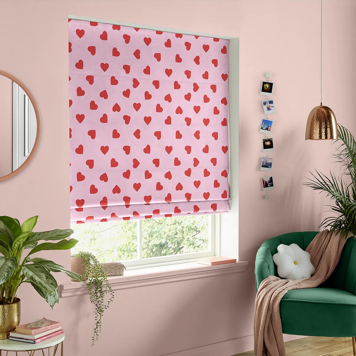Hearts Roman Blind - Pink, Cotton