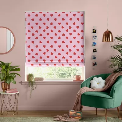 Hearts Roman Blind - Pink, Cotton image